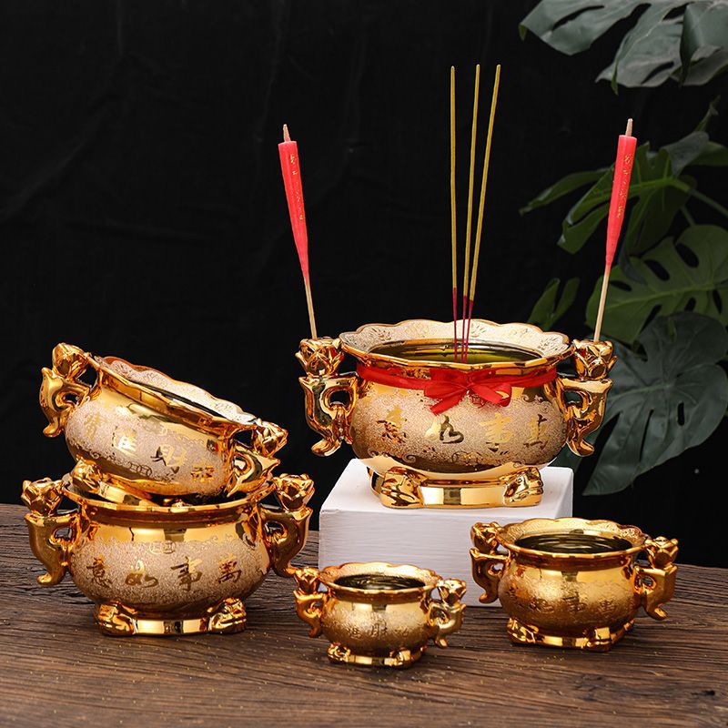Incense Holder - Golden Ceramic Incense Burner With Candle