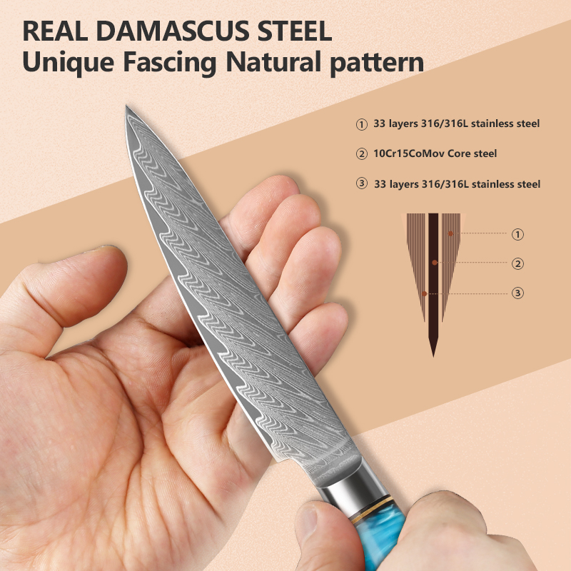5-Inch Utility Knife Damascus  - đánh giá và giá Japanese Knife